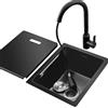 SZKTHD Lavello In Acciaio Inox Nero A Scomparsa Lavello Da Cucina Con Coperchio Rubinetto Estraibile Nero Vasca Singola Installazione Sottotop O A Incasso(45X40CM)