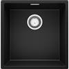 PRIMAGRAN Lavello sottotop Nero 46x47cm, Lavandino in Granito a 1 vasca + Sifone Classico, Lavabo da Cucina al Mobile 50cm - London S207