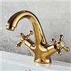 HomeLava Miscelatore per lavabo monocomando in ottone antico Miscelatore per lavabo a due maniglie Miscelatore rubinetto Miscelatore Lavello con maniglia a croce Oro [Versione aggiornata]