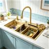 KOOGIMDDR Lavello da cucina 75 x 50 cm, dorato, con rubinetto a cascata, in acciaio inox, installazione rettangolare dall'alto con rondella a tazza, lavabo rimovibile, tagliere