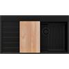 PRIMAGRAN Lavello da Cucina Tutto Nero 90x50cm, Lavandino in Granito a 1 vasca + Sifone Classico, Lavabo da Cucina Incasso al Mobile 60cm - Sydney Ergo S425