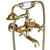 Fw Rubinetto Per Vasca Da Bagno Con Doccetta, D'oro 2 Manopole Miscelatore, Sistema Doccia a Parete Esterno Con Supporto E Flessibile 1.5M, Stile Anticato