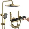 RONMX Colonna Doccia con Miscelatore Termostatico, RSS0407 Moderno Oro Spazzolato Sistema Doccia Completo con 4 Tasti del Pianoforte, 315x210mm Pioggia Soffione Doccia, Regolabile in Altezza