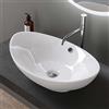 doporro Lavabo Ovale da Appoggio in Ceramica Bianco Lucido 59x38,3x19,2 cm, Lavandino Bagno con Troppopieno Effetto Loto Brüssel818