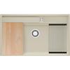 PRIMAGRAN Lavello da Cucina Beige 88x53cm, Lavandino in Granito a 1 vasca + Sifone Classico, Lavabo da Cucina Incasso al Mobile 90cm - Oslo 90 Pocket S460