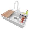 PRIMAGRAN Lavandino da Cucina Bianco 78x53cm, Lavello in Granito a 1 vasca + Rubinetto 40x20cm + Set di accessori, Lavabo da Cucina Incasso al Mobile 80cm - Oslo Pocket S346