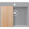 PRIMAGRAN Lavello da Cucina Grigio 58x50cm, Lavandino in Granito a 1 vasca + Sifone Classico + Tagliere, Lavabo da Cucina Incasso al Mobile 60cm - Riga S343