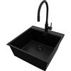 PRIMAGRAN Lavandino da Cucina Tutto Nero 48x50cm, Lavello in Granito a 1 vasca + Rubinetto 40x38cm + Set di accessori, Lavabo da Cucina Incasso al Mobile 50cm - Oslo Top S248