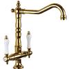 MASINIES Rubinetto Per Cucina, Doppio Comando Girevole A 360° Ottone Miscelatore Cucina Bocca Alta, Acqua Fredda E Calda Rubinetto Lavello Cucina, Vintage Anticato, Oro