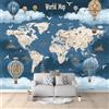 Generic Fantasy Mappe Mongolfiere Carta Da Parati 250 X 175 Cm Blu Bianco 3D Fotomurale - Poster Gigante Da Parete Per Camera Da Letto, Soggiorno, Corridoio - Decorazione Murale Moderna Di Lusso