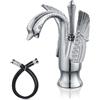 Cinwiny Rubinetto per lavabo da bagno cromato lucido a forma di cigno maniglia singola Un foro lavabo rubinetto miscelatore Deck Mount