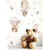 NEWROOM carta da parati Rosa Palloncino Tessuto non Tessuto - Bambini Beige Bianchi Animali Mongolfiera Giocoso