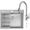 CECIPA 60x49 cm Lavello Cucina 1 Vasca con Arco Rubinetto Cucina Estraibile, Lavandino Cucina in Acciaio Inox con Dispenser Sapone per Mobile da 60cm