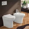 Inbagno Coppia sanitari filomuro senza brida e scarico universale, in bianco lucido con copriwc originale soft-close e fissaggi inclusi, ITACA