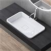 doporro Lavabo da Incasso Soprapiano 55x33 cm in Resina Minerale Bianco Lucido, Lavandino Rettangolare da Appoggio Senza Foro Rubinetto con Piletta Inclusa - Colossum104