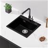 CECIPA Lavello Cucina 50x45cm, LavelloCucina in Granito, Vasca Singola, 80% Sabbia Quarzo Lavello Cucina con Sifone e Coperchio, Nero