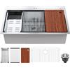 Hanmorfarbi Lavello da cucina ispessito, in acciaio inox 304, con doppi fori preforati, multifunzione, grande lavello da cucina con tagliere, scolapiatti, 79 x 46 x 23 cm