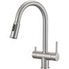 XJTNLB Rubinetto Cucina 3 Vie con Doccetta Estraibile Miscelatore Cucina Spazzolato con Doppio Manopole Rubinetto Depuratore Acqua 3 Vie