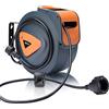 Bakaji Avvolgicavo Elettrico con Cavo 15 mt Presa Shucko Fissaggio a Parete Muro Sistema blocco automatico, Salvaspazio Accessorio Avvolgitubo Prolunga Elettrica Professionale e Fai da Te