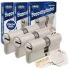 GERCAR Pro Cilindro profilato 28/34 Cilindro di chiusura massiccio a chiusura simultanea Set da 3 Cilindri doppi Serratura cilindrica - Ottone opaco - incl. 10 chiavi - Chiave reversibile - Lunghezza