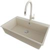 PRIMAGRAN Lavandino da Cucina Beige 78x50cm, Lavello in Granito a 1 vasca + Rubinetto 40x20cm + Set di accessori, Lavabo da Cucina Incasso al Mobile 80cm - Riga S419