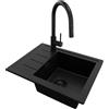 PRIMAGRAN Lavandino da Cucina Tutto Nero 55x44cm, Lavello in Granito a 1 vasca + Rubinetto 40x20cm + Set di accessori, Lavabo da Cucina Incasso al Mobile 45cm - Copenhagen Easy S020