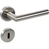Gedotec Set di maniglie a leva in acciaio inox spazzolato opaco [BB - Porta della camera - Ovale] 1x ferramenta per porte con rosetta rotonda I Maniglie per porte interne L-FORM I Maniglia per porte