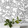 Niik W4B Carta da Parati Murale Pop Art Keith Haring, Motivo Bianco e Nero