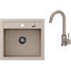 VBChome Lavello da Incasso in Granito 46 x 49 cm - Lavello Singolo Rettangolare per Cucina, Colore Beige o Nero, con Sifone e Tappo a Saltarello, per Base da 45 cm