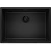 PRIMAGRAN Lavello sottotop Tutto Nero 66x47cm, Lavandino in Granito a 1 vasca + Sifone Classico, Lavabo da Cucina al Mobile 70cm - London S393