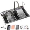 ATHOMASM lavello da cucina in acciaio inox 85 x 50 cm con display temperatura, rivestimento nano, cascata e piano di lavoro, 1 vasca con rubinetto estensibile
