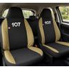 Auto Accessori Lupex - Coprisedili Auto Compatibili per 107, colore nero beige, Made In Italy, set di copri sedili anteriori e posteriori con copri poggiatesta incluso, tessuto poliestere