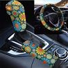 Belidome Coprivolante per Auto con Fiori Hippie Astratti, Leva del Cambio, Cuscinetto per Freno a Mano, Girasole Colorato, Elasticizzato