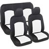 Susy Shop Coprisedili Universali Auto, Kit Anteriore e Posteriore, Modello Soft, Fodere Traspiranti Protezione per Sedili Auto Con Coprivolante e Copricintura (Nero/Bianco)