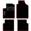 QUEMAR Tappetini Auto compatibili con 500 dal 2007 anche Hybrid/Kit Tappeti in Moquette e Gomma su Misura (Set 2 Anteriori + 2 Posteriori)/ Ricami e Colori Personalizzati (Bordo Rosso, 1 Ricamo)