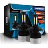 KOKOMALL H4 HB2 9003 Lampadine Faro,72W LED Lampadine Super Luminosa Auto,Esterno Impermeabile,Kit Lampada Sostituzione 6500K