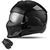 QJWMatic Casco Moto personalità Casco Sottomento Staccabile Uomo Donna Retro Street Fighter Combinazione Caschi Quattro Stagioni con Guanti Certificato ECE H,XXL59-60CM