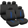 Rebeca Shop Coprisedili Universali In Poliestere Compatibili Per Yaris Con Sedili Standard Con 2 Zip Sui Schienali Posteriori Modello C (Nero/Blu Chiaro)