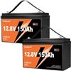 yeagulch 2 Batterie Litio 12V 150Ah LiFePO4 con BMS 100A, 1920 Wh ciascuna, 15000 Cicli per Camper Caravan Nautico e Sistemi Solari