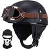 CNNGU Retro Moto Casco Mezzo, Vintage Motorcycle Casco, Certificazione DOT/ECE, Occhiali Da Sole Incorporati, Con Passamontagna Maschera, Materiale ABS, Fodera Traspirante, Con Occhiali