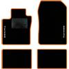 QUEMAR Tappetini Auto compatibili con Renault Twingo II 2007-2014 / Kit Tappeti Moquette e Gomma su Misura (Set 2 Anteriori + 2 Posteriori) / Ricami e Colori Personalizzati (Bordo Arancio, 2 Ricami)