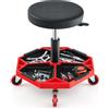 COSTWAY Sgabello da Officina con Ruote, con Ripiano per Attrezzi e Viti, Portata di 150 kg, Altezza Regolabile e Girevole, Sedia Meccanico per Garage, Officina (Rosso)