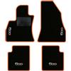 QUEMAR Tappetini Auto per 500L 2012-2022, Bordo Arancio, 4 Ricami | Kit Tappeti Moquette e Gomma su Misura / Set 2 Anteriori + 2 Posteriori / Ricami e Colori Personalizzati / Antiscivolo