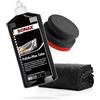 detailmate - Set con lacca per lucidare Sonax Polish, colore nero, 500 ml, spugna per lucidatura a mano dura del diametro di 90/50 mm e panno in microfibra senza cuciture, 550 g/m²