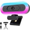 Hgarsin Webcam 2K per PC, webcam LED RGB con microfono e luce, autofocus, treppiede girevole e copertura per la privacy per streaming live, videochiamate, giochi, funziona con zoom, Skype, YouTube, team