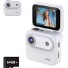 Generic Mini videocamera Vlog 2026 4K ultra trasparente, con schermo flip e stabilizzazione, mini fotocamera sportiva per viaggi e creatori di contenuti (64 GB), colore bianco, 64 GB
