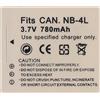 Annadue Batteria Ricaricabile Agli Ioni di Litio di Ricambio NB 4L 3,7 V 780 MAh per Fotocamere 115 117 120 130 220 225 230 255 50 60 70 80 65 75ixy100 115 110HS