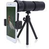 SweAtz Telescopio monoculare, telescopio portatile 10‑300X40 HD, obiettivo per fotocamera retrattile per telefono cellulare, telescopio a tubo singolo con clip per telefono cellulare/cavo per appen