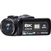 SHEHUALI Videocamera, Videocamera HD 8K, touch screen LCD da 3 pollici, zoom digitale 18x, videocamera portatile Ultra HD WIFI(0G Card)