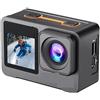 AMRTTWY Action Camera, Action camera 6K Touch Screen doppio 170° 30M iermeabile Zoom 5X Sport camera con telecomando,per Ciclismo, Moto